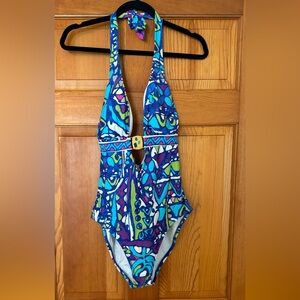 Trina Turk Plunge Halter Swimsuit, Size 12